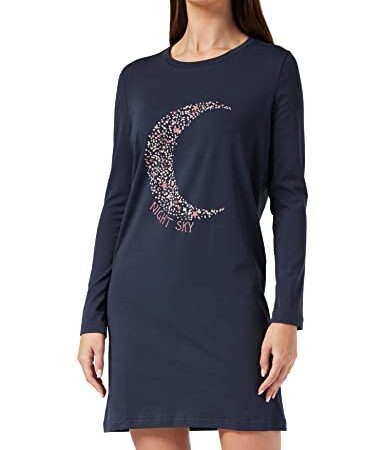 Iris & Lilly Damen Langärmeliges Nachthemd aus Flanell, Marineblau, Sterne, 42(Label: XL)