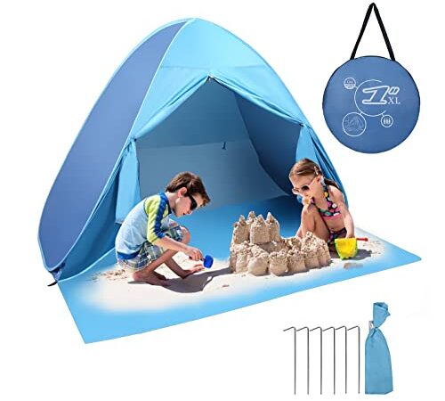 Joparri Strandmuschel mit UV-Schutz (LSF 50+) Leicht Tragbar -Strandmuschel, Pop Up Zelt, wasserabweisend Strandzelt für 2-3 Personen Familien Strand mit Tragetasche und Vorhang, 200*165*130CM