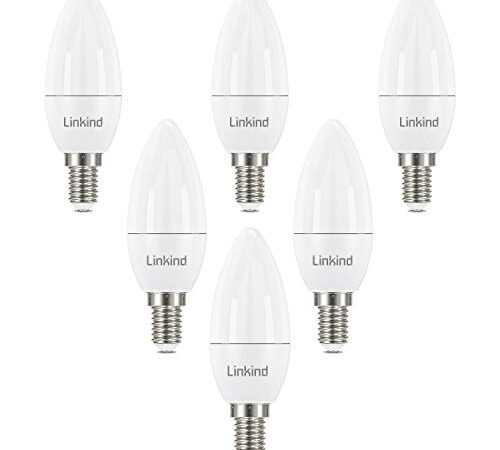 Linkind E14 Kerzenlampen 7W, 60 Watt ersetzt, 806lm 2700K Warmweißes Licht E14 LED Lampe, nicht Dimmbar B35/C35 Kerze Birne, 220-240V, 6 Stück
