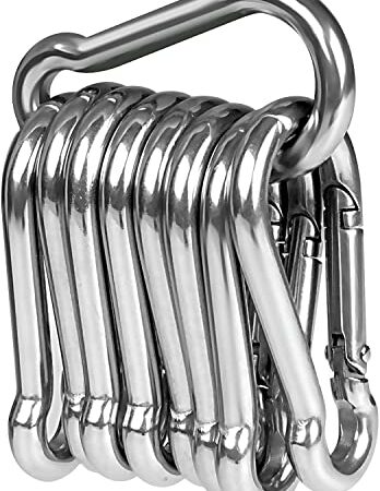LISOPO 10er Karabinerhaken Edelstahl, Karabiner mit Schnappverschluss 50mm x 5mm belastbar Karabinerhaken Premium-Qualitätsstahl für alle Zughilfen und Griffe mit Einer Öse…