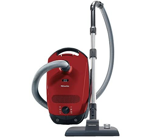 Miele Classic C1 Powerline – Bodenstaubsauger mit Beutel, Universal-Bodendüse, Comfort-Teleskoprohr und großem Aktionsradius – 800 W, 4500 ml, 27.9 x 46.3 x 22.1 cm, Mangorot