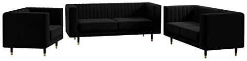 MKS Meble Sofa - Moderne Sofa Set 3+2+1 - Skandinavische Deko Polstersofa - Elmo Zwei Loungesofas und Sessel - Sechs Personen Schwarz