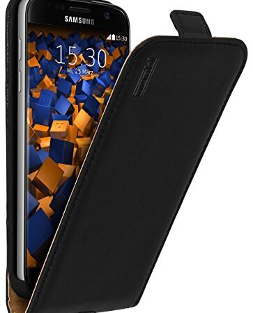 mumbi Echt Leder Flip Case kompatibel mit Samsung Galaxy S7 Hülle Leder Tasche Case Wallet, schwarz