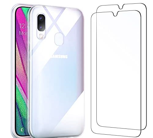 NEW'C Hülle für Samsung Galaxy A40 - Ultra Transparent Silikon Weiches TPU Gel und 2 × Panzer Schutz Glas für Samsung Galaxy A40 - Anti Scratch
