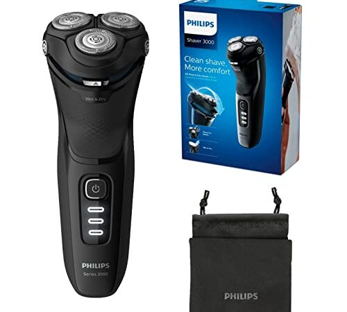 Philips Rasierer Series 3000 Elektrischer Nass- und Trockenrasierer inkl. ausklappbarem Trimmer und Reisetasche (Modell S3233/52)