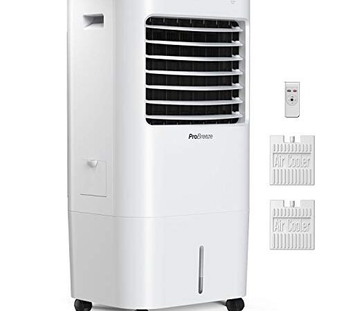 Pro Breeze 10 Liter Mobiler Luftkühler 4-in-1 mit 3 Stufen, LED Anzeige + Fernbedienung - Mobiles Klimagerät ohne Abluftschlauch inkl. Timer & Oszillation - Für Luftkühlung, Ventilation, Befeuchtung