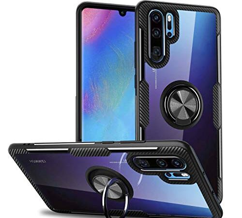 QLTYPRI Huawei P20 Pro Hülle, Ring Fingerhalterung 360 Grad Drehbarer Ständer Transparent PC Rücken Handyhülle für Huawei P20 Pro - Silber Schwarz