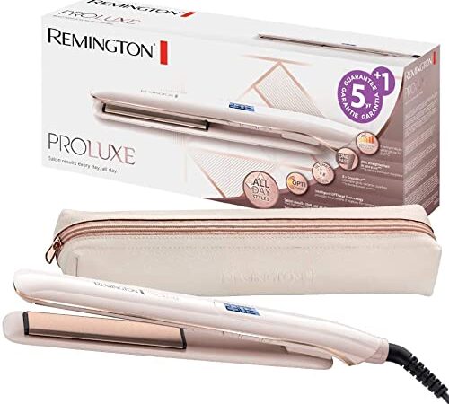 Remington Glätteisen PROluxe (OPTIheat-Technologie für lang anhaltende Styling-Ergebnisse in nur einem Zug & Ultimate-Glide-Keramikbeschichtung) LCD-Display, 150-230°C, Haarglätter S9100