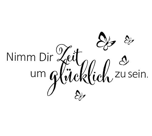 Schwarz Wandtattoo Schmetterlinge für Wanddeko,Sprüche Zitate Nimm Dir Zeit Um Glücklich Zu Sein Wandsticker Wandaufkleber Kleben Aufkleber Wandbilder für Schlafzimmer Wohnzimmer Vorraum Flur Fenster