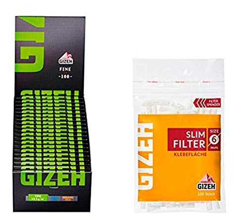 Set Gizeh 20x Gizeh Slimfilter plus 20x Gizeh Black Fine Zigarettenpapier Slim Filter Papers kurz