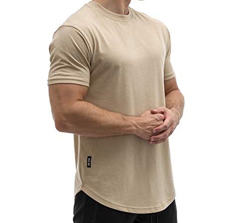 Sixlab Round Tech Herren Oversize T-Shirt Muscle Basic Gym Fitness Shirt (Sand, XL)