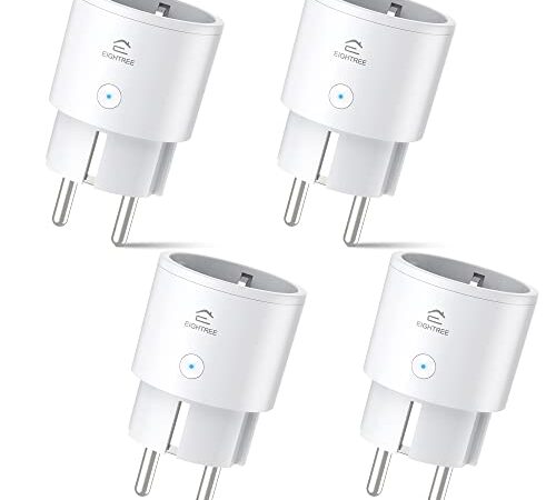 Smart WLAN Steckdose misst Stromverbrauchsmesser, EIGHTREE Mini Alexa Steckdose mit Sprachsteuerung Timer, Smart Home WiFi Steckdose funktioniert mit Alexa, Google Home, Nur 2.4GHz WiFi, 4er Pack