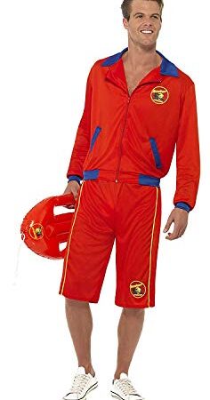 Smiffys, Herren Baywatch Strand Rettungsschwimmer Kostüm, Jacke und Lange Shorts, Größe: L, 32893, Rot