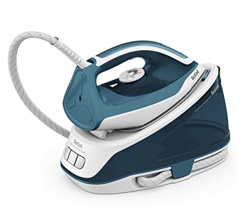 Tefal SV6115 Express Essential Dampfbügelstation|5,2 bar|Dampfstoß: 280 g/Min.,Dauerdampfmenge: 120 g/Min.|Calc Clear-Technologie|Xpress Glide Bügelsohle|2200W| 1.4L|36.2x17.9x25.6 cm,Blau/Weiß