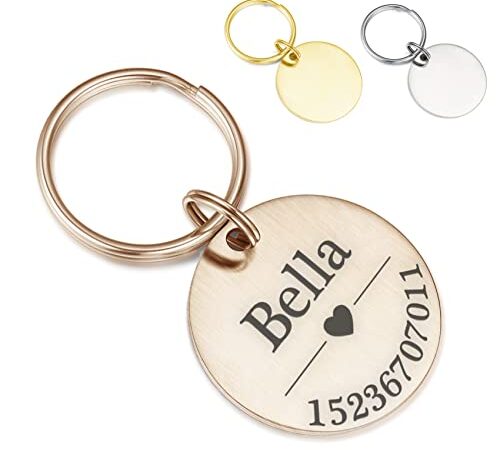 TMT Hundemarke mit Gravur Edelstahl-Hunde-Anhänger | wetterfest, matte Oberfläche | Roségold, Gold, Silber | Hundehalsband mit Namen und Telefonnummer, Hundemarke personalisiert mit Symbolen