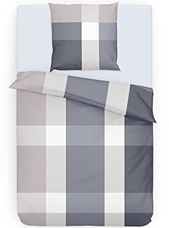 Träumschön Biber Bettwäsche 155x220 cm - Karierte Bettwäsche Baumwolle - Fein-Biber Bettbezug 155 x 220 - 2 TLG Bettwäschen Set 100% Baumwolle