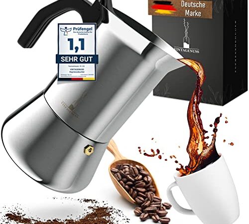 VINTAGENUSS Espressokocher Induktion für 4-6 Tassen - besonders hochwertige Mokkakanne aus Edelstahl, Camping Kaffeekocher, Espressokanne, Espressomaker- für alle Herdarten geeignet