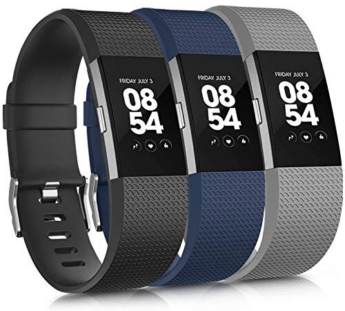 Yandu Kompatibel mit Fitbit Charge 2 Armband, Verstellbare Weiches Silikon Sport Ersatzarmband für Fitbit Charge 2 (Schwarz/Marine Blau/Grau, L)