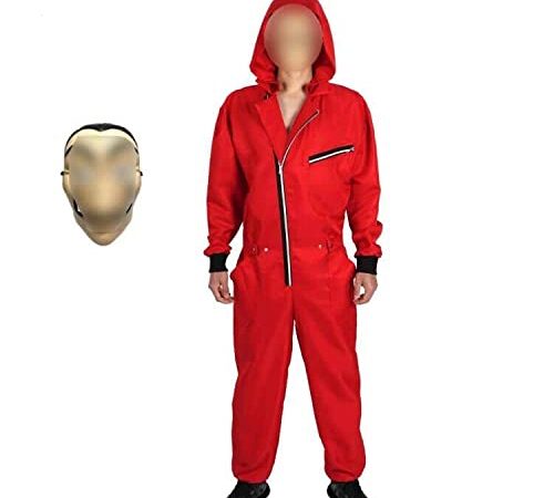 Yigoo Karneval, Halloween Fasching Kostüm Overall mit Maske Cosplay für Herren, Damen Erwachsene Rot S