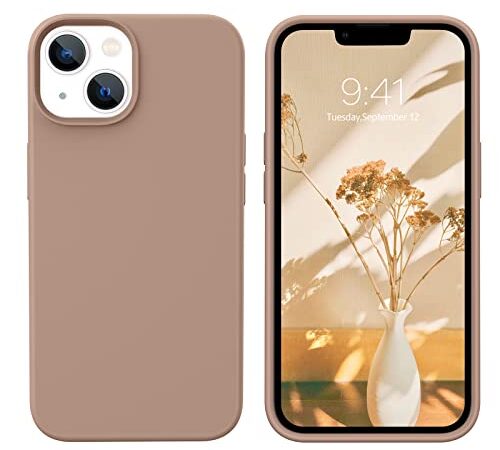 YINLAI iPhone 13 Hülle Silikon,Handyhülle iPhone 13 Beige Schutzhülle Slim Case Cover Liquid Silikon Gel Matte Kratzfest Handy Hülle für iPhone 13 6,1 Zoll,Khaki/Braun