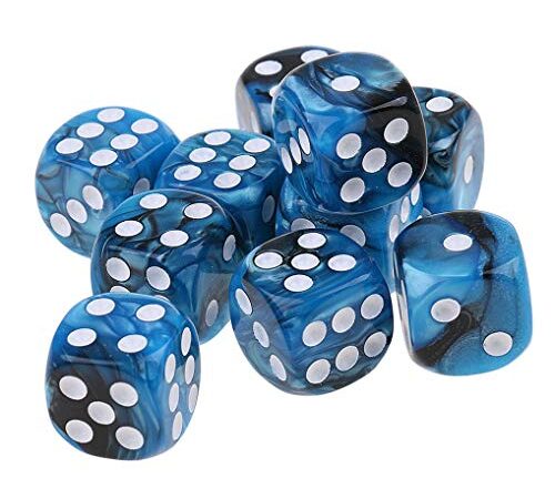 Yourandoll 10 STÜCKE Polyedrische Würfel D6 Würfel 16mm Acryl Dice Spielwürfel for DND RPG Tischspiele (Blau Schwarz)
