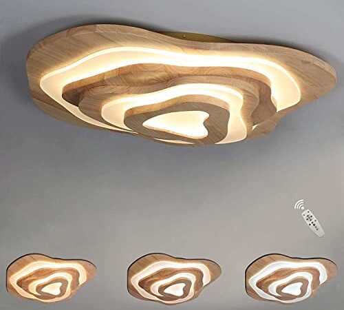 3-Etage LED Deckenleuchte Holz - Geölt Eiche Deckenlampe - Ring Dekorativ Acryl Schirm - Irreguläres Designlampen - Dimmbar Inkl. Fernbedienung - 50W - 3500lm - Ø60cm