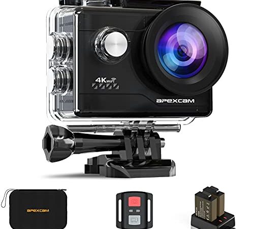 Apexcam 4K Action cam 20MP WiFi Sports Kamera Ultra HD Unterwasserkamera 40m 170 ° Weitwinkel 2.4G Fernbedienung Zeitraffer 2x1050mAh Akkus 2.0-inch LCD Bildschirm und andere