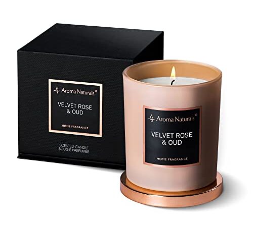 Aroma Naturals Luxuriöse Duftkerze, 215 g, 35 Stunden Brenndauer, natürliches Sojawachs, Heimduft, Geschenk, mittelgroßes Glas (Samtrose und Oud)