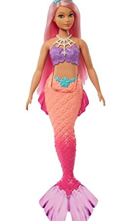 Barbie HGR09 - Dreamtopia Meerjungfrau Puppe (kurvig, rosa Haare) mit rosaner Ombré-Flosse und königlichem Diadem, Spielzeug für Kinder ab 3 Jahren
