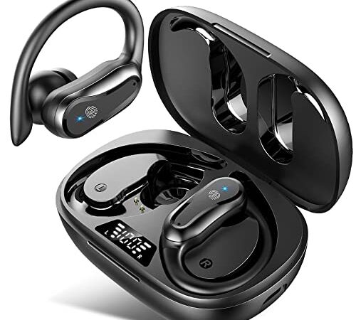 Bluetooth Kopfhörer Sport, In Ear Kopfhörer Kabellos Bluetooth 5.3 HiFi Premium Sound, 48Std Wireless Earbud mit Dual ENC Mics, IP7 Wasserdicht, LED Anzeige, USB-C Ladebox Ohrhörer mit Ohrhaken [2023]