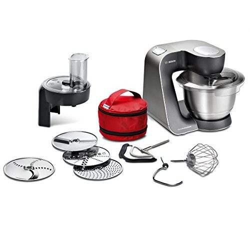 Bosch Küchenmaschine MUM5 HomeProfessional MUM59N26DE, Edelstahl-Schüssel 3,9 L, Profi-Planetenrührwerk, Knethaken, Schnee-, Silikonbesen, Durchlaufschnitzler, 4 Scheiben, 1000 W, anthrazit