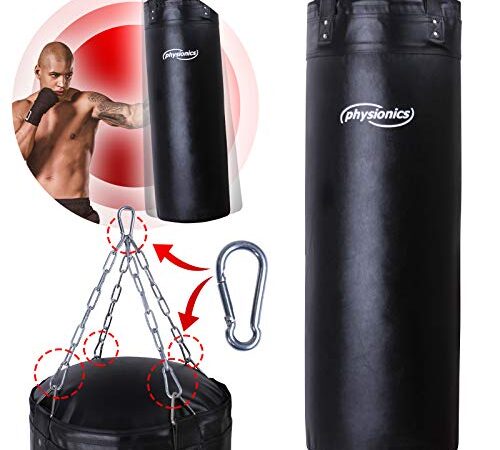 ® Boxsack für Erwachsene - Gefüllt, 100cm/120cm, 27kg/30kg, Vierpunkt-Stahlkette - Punchingsäcke, Sandsack hängend, Punching Bag, Kickboxen, MMA, Kampfsport, Muay Thai, (120cm)