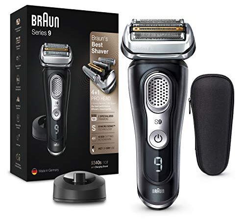 Braun Series 9 Premium Rasierer Herren mit 4+1 Scherkopf, Elektrorasierer & Trimmer für Präzision, Ladestation, Li-Ionen-Akku 60 min, Wet & Dry, 9340s, schwarz