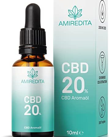 CBD Öl 20% - Premium Hanföl Tropfen mit 20 Prozent Cannabidiol in Hanfsamenöl - Deutsche Qualitätsmarke, laborgeprüft, zertifiziert - CBD Hanfextrakt Breitspektrum aus CBD Blüten, 10ml - AMIREDITA