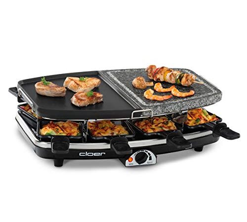 Cloer 6435 Raclette mit Naturstein, 1200 W, 8 antihaftbeschichtete Raclettepfännchen