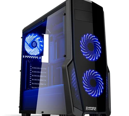 Empire Gaming - PC-Gehäuse Gaming Warfare Schwarz LED-Leuchte Blau: USB 3.0, 3 Lüfter LED-Leuchte 120 mm, Seitenwand Transparent/Schwarz- ATX/mATX/mITX