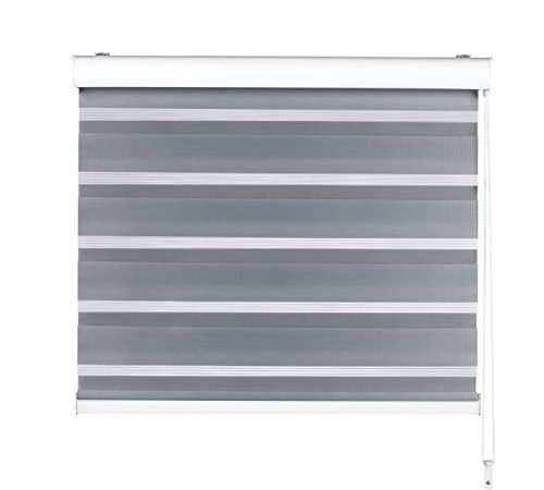 Fensterdecor Doppelrollo Verdunkelung 140 x 180 cm in Grau I Sichtschutz-Rollo für Fenster I Lichtdurchlässigkeit anpassbar I Tag & Nacht tauglich I Flexibler Seitenzug I Premium Qualität