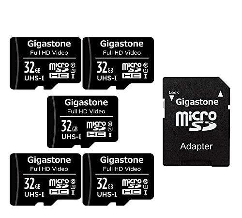 Gigastone 32GB MicroSDHC Speicherkarte 5er-Pack + SD Adapter, für Action-Kamera, GoPro, Drohne und Tablet, Lesegeschwindigkeit bis zu 90MB/s, Full HD-Videoaufnahme, Micro SD Karte UHS-I Klasse 10 U1