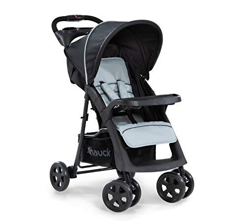 Hauck Kinder Buggy Shopper Neo II mit zwei Getränke- und Zubehör Ablagen, Einhändig Klein Zusammenklappbar, Leicht, Bis 25 kg, mit Liegefunktion, Tasche im Verdeck, XL Einkaufskorb, Schwarz Grau