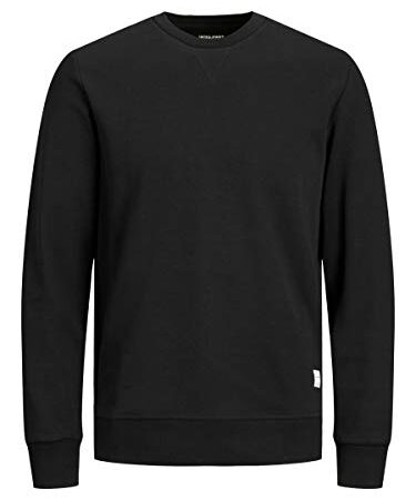 Herren Jack & Jones Basic Sweater | Langarm Sweatshirt Rundhals Pullover | Einfarbiger Jumper JJEBASIC, Farben:Schwarz, Größe Pullover:M