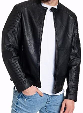 JACK & JONES Herren Kunstlederjacke - Biker Jacke schwarz (Jate, XL)