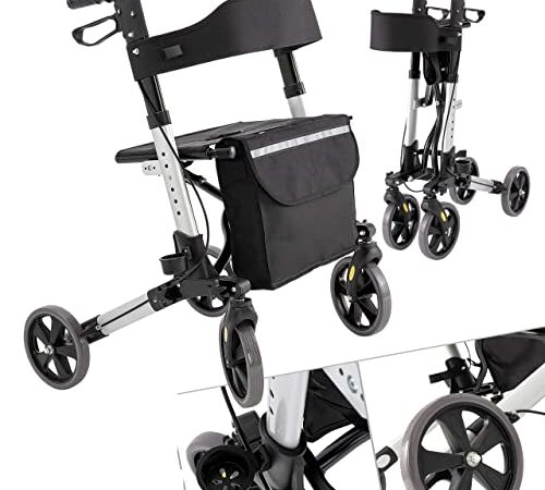 KESSER Rollator Aluminium Set, Leichtgewicht-Reiserollator mit Vollausstattung, 3-fach faltbar für Kofferraum klappbar Reise und Flug, Höhe verstellbar, Gurt, Stockhalter Gehwagen Laufhilfe Gehhilfe