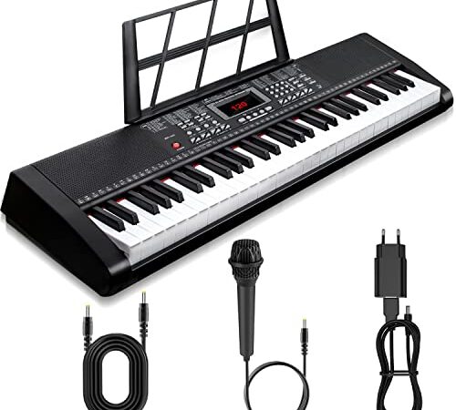 Keyboard Digital Piano Klavier 61 Tasten & Noten Notenständer-Tragbares Elektronisches Keyboard-Musikinstrument mit Lautsprechern und Unterrichtsmodi,Begleitautomatik Geeignet für Anfänger/Erwachsene