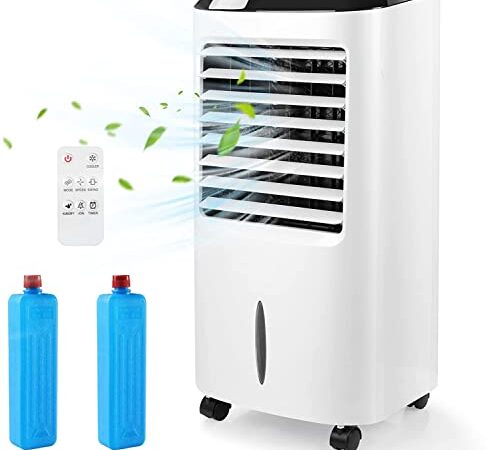 Klimagerät, Mobile Klimaanlage, 4in1Mobile Klimageräte:Luftkühler, Ventilator,Luftreiniger & Luftbefeuchter, 10 L Wassertank,65 W, 1-8 H Timer,1-8 mit Fernbedienung & 2 Kühlakkus, 3Modi & 3Speed