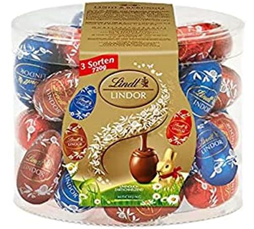 Lindt Schokolade LINDOR Eier | 720 g | Ca. 40 LINDOR Eier mit zartschmelzender Füllung in den Sorten Milch, Nuss, Feinherb | Oster Schokolade | Schokoladengeschenk | Ostereier | Schokoeier