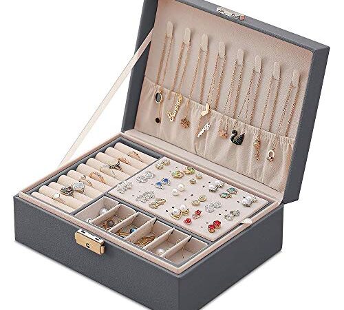 Mtianxy Schmuckkästchen, Damen Doppelschicht PU-Leder Aufbewahrungskoffer für Ringe Ohrringe Armbänder Halsketten Schmuck Veranstalter Geschenkbox für Mädchen Frauen