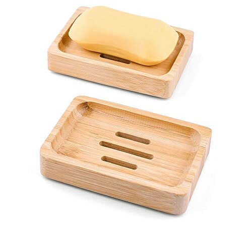 Mutsitaz 2 Stück Natürliche hölzerne Bambus Seifenschale Holz, Bambus Seifenhalter Dusche Handgefertigte Seifenkiste Seifen Box Für Seife Scrubber Schwämme Bad Waschbeckenablage