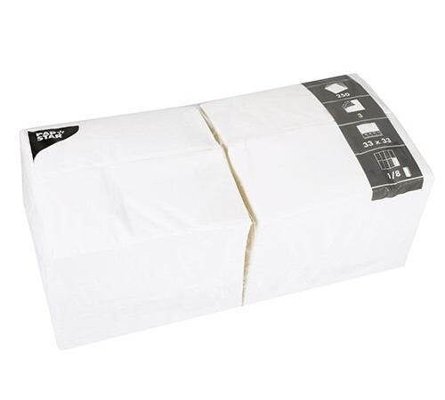 PAPSTAR 14234 250 Servietten, 3-lagig 1/8-Falz, 33 x 33 cm, weiß