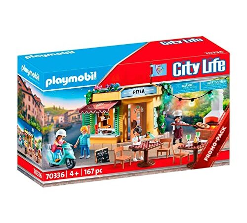 PLAYMOBIL City Life 70336 Pizzeria mit Gartenrestaurant, Mit Lichteffekten, Ab 4 Jahren
