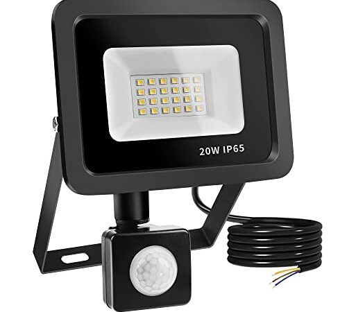 Realky LED Strahler mit Bewegungsmelder, 20W 2000LM Außenstrahler 6500K Kaltweiß Superhell Scheinwerfer LED Fluter IP65 Wasserdichter, Aussenlampe mit Bewegungsmelder für Garten, Innenhöfe, Garage